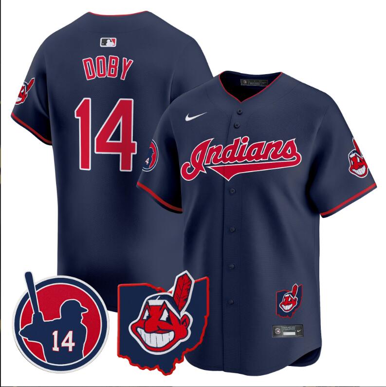 Men Cleveland Indians 14 Doby dark blue Vapor Limited 2024 Nike MLB Jersey